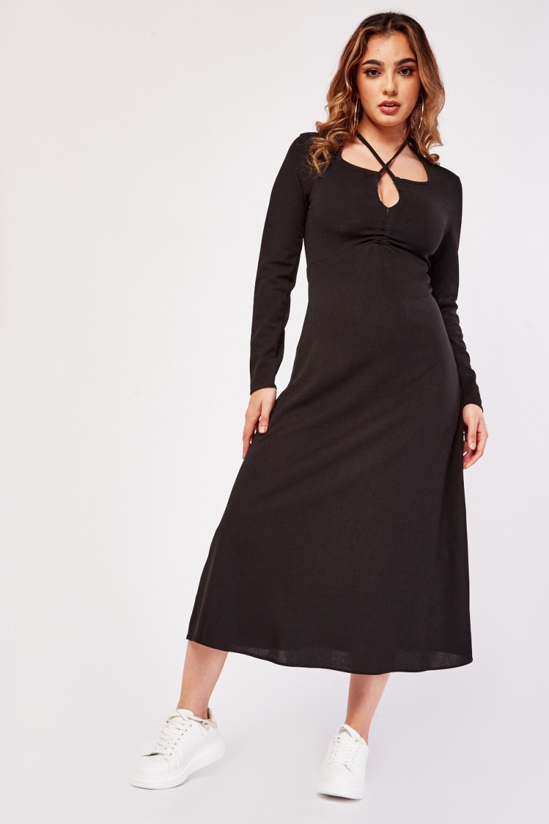 Long Sleeve Midi Dress - Black or Red - Just $6