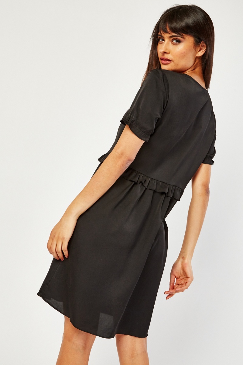 Ruffle Trim Short Sleeve Dress - 3 Colours - Just $2