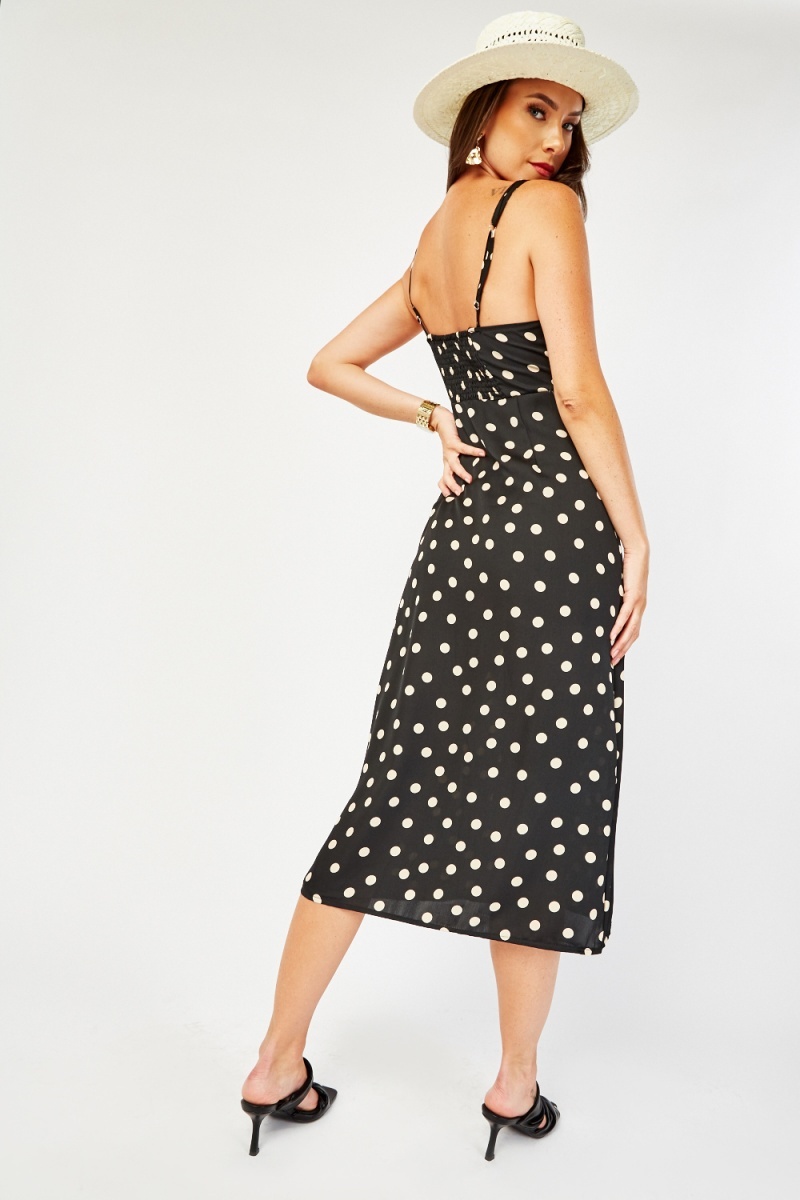 Cut Out Polka Dot Bodycon Dress - Black/Cream - Just $3