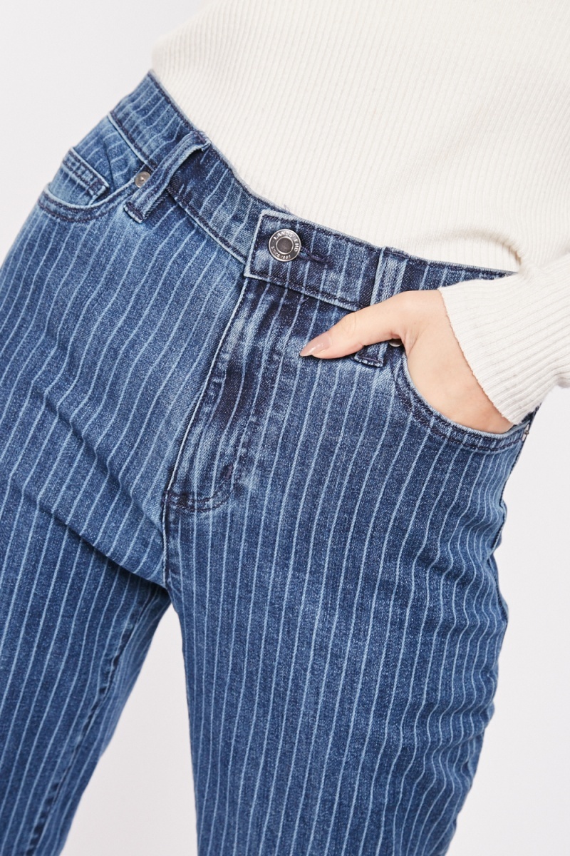 Pinstriped Denim Blue Jeans - Just $6