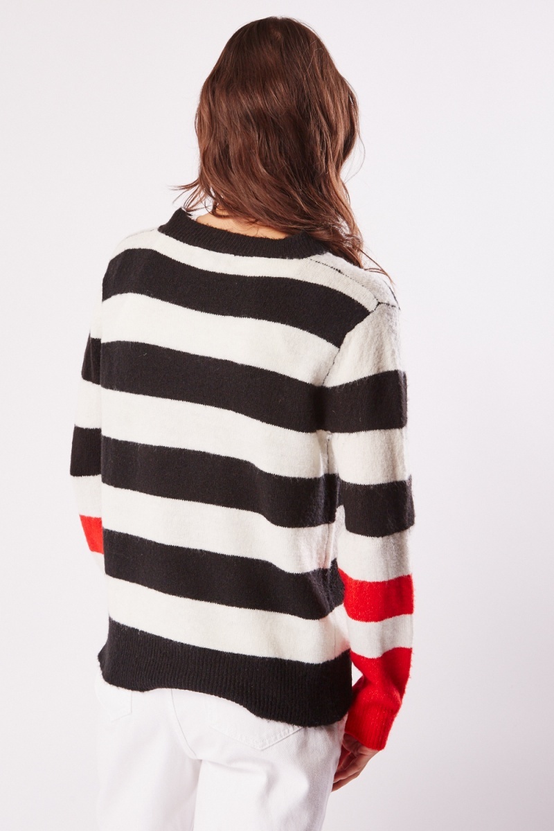 Horizontal Striped Knitted Casual Jumper - Navy/Multi - Just $6