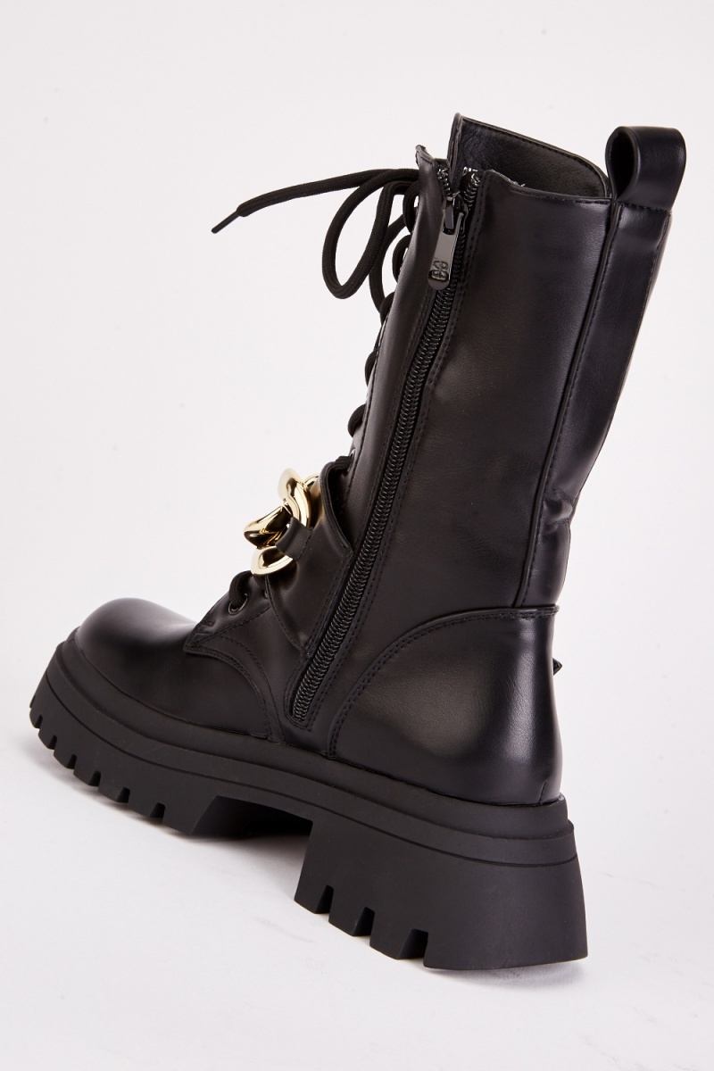 Chunky Chained Boots - Black - Just $11