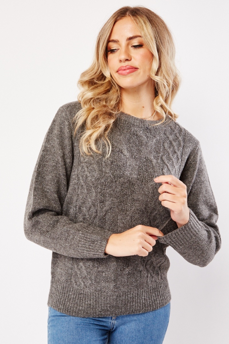 Chunky Knitted Casual Jumper - Grey - Just $6
