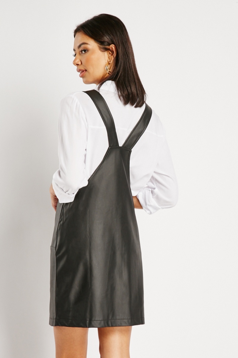 Faux Leather Pinafore Dress - Black - Just $7