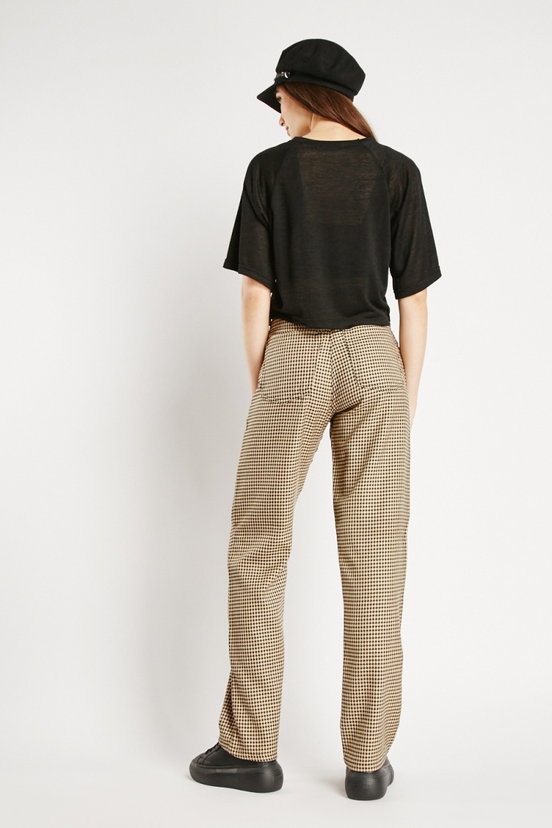 Puppytooth Pattern High Waist Trousers White/Black Just 7