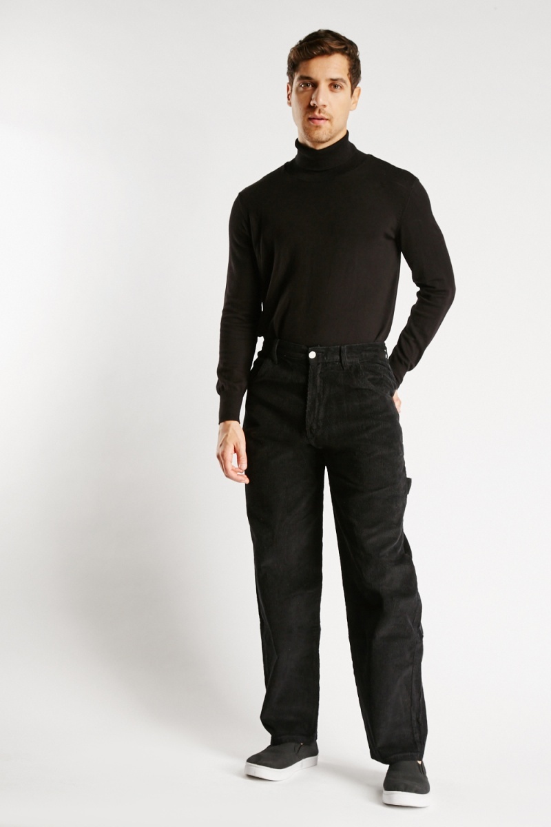 Corduroy Cotton Mens Trousers - Black - Just $7