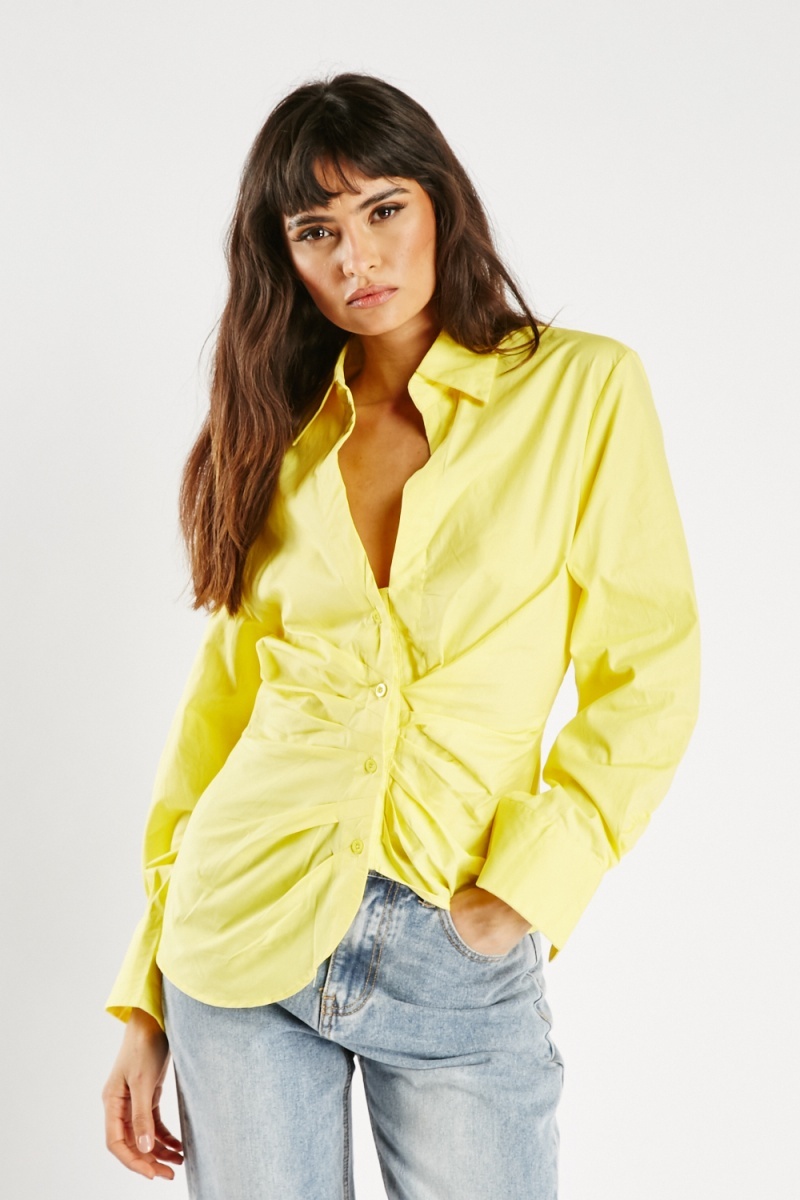Gathered Front Low Plunge Shirt - Red or Yellow - Just $7