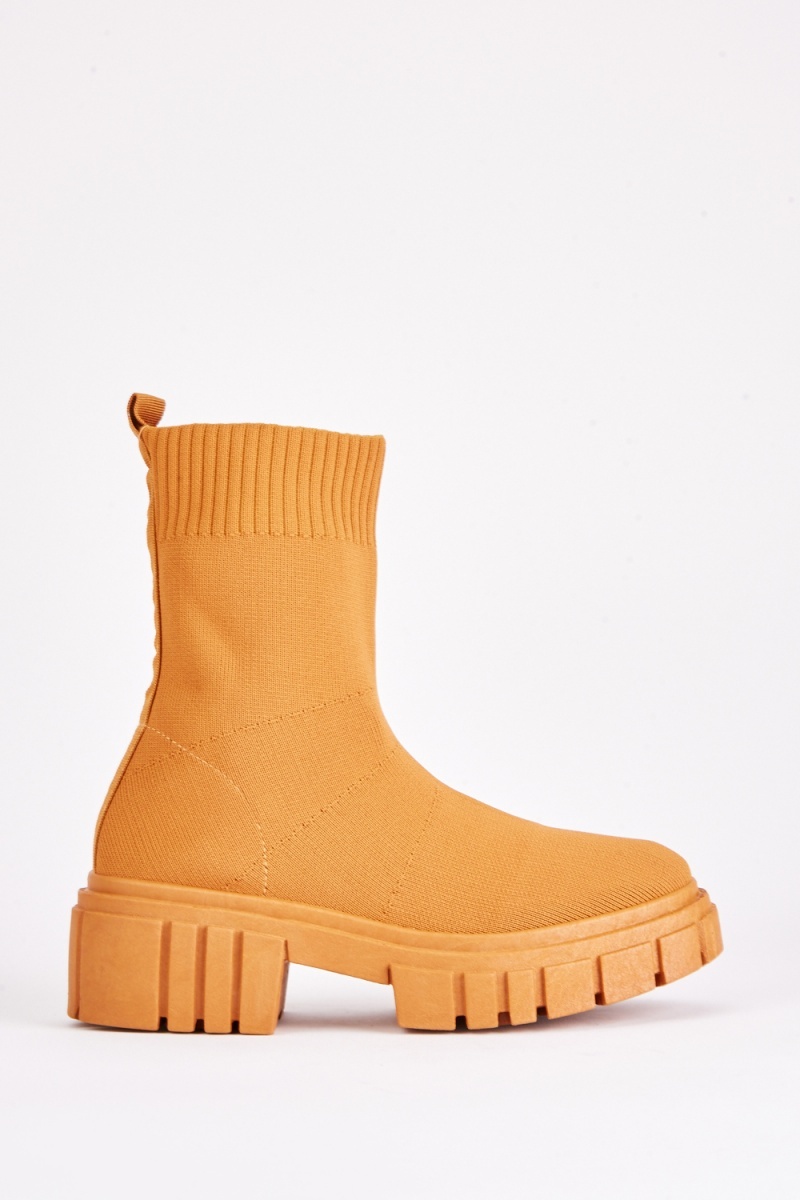 Chunky Heel Knit Boots - Camel - Just $7