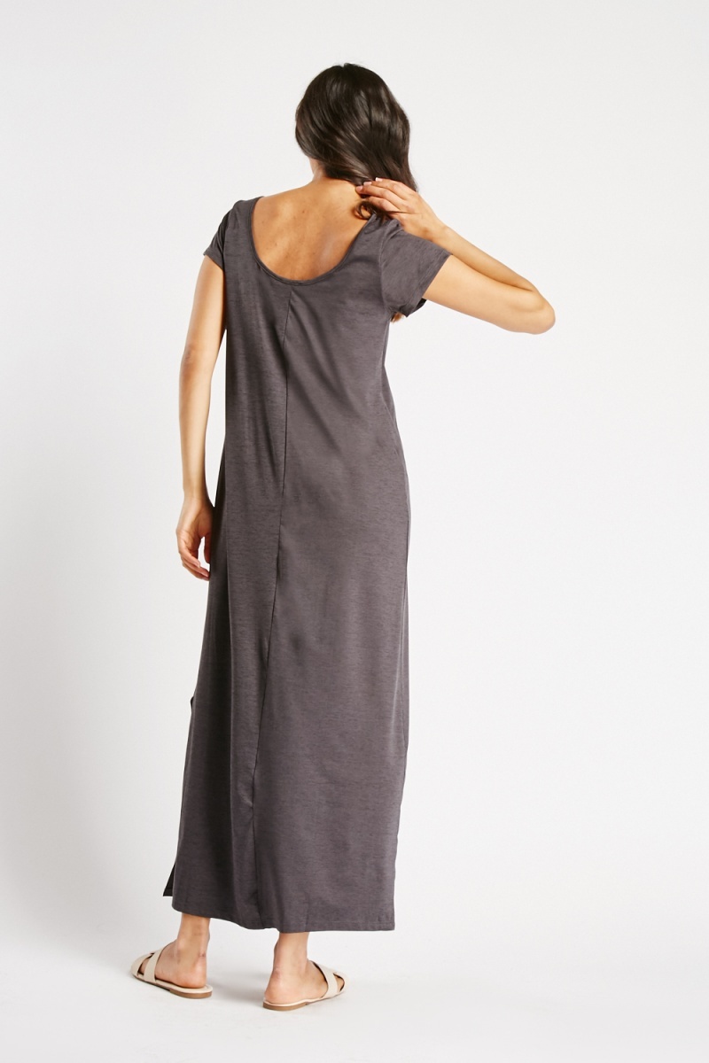 Maxi Short Sleeve Plain Dress - Charcoal or Middle Blue - Just $7