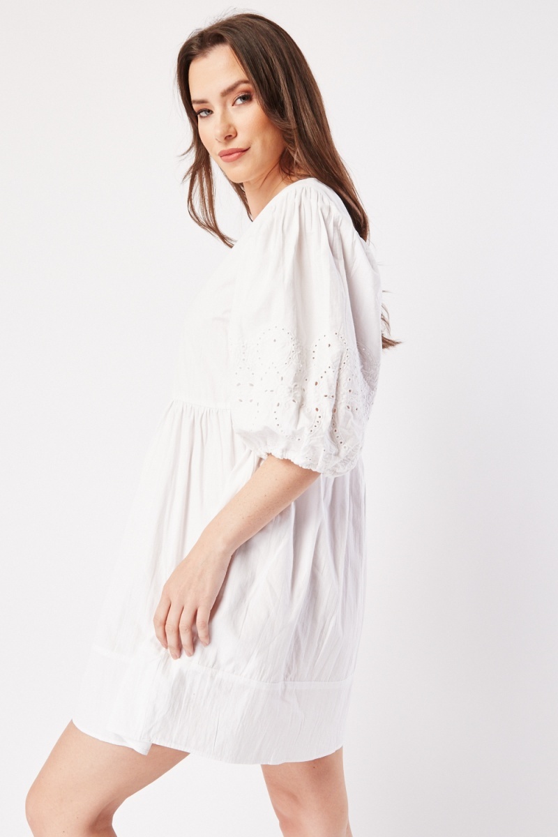 Anglaise Broderie Smock Dress - White - Just $7