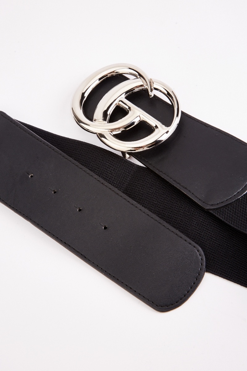 Elasticated metallic Buckled Belt - Black/Silver - Just $7