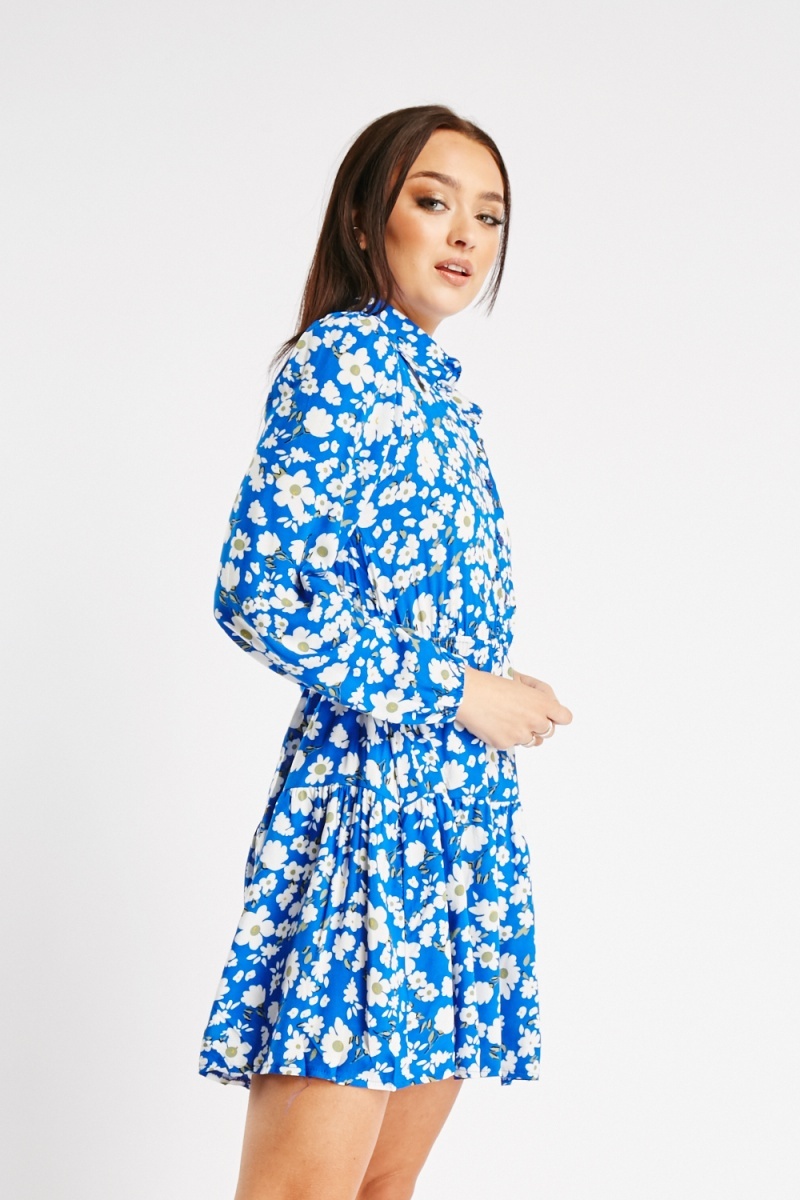 Floral Long Sleeve Dress - Blue/Multi - Just $7