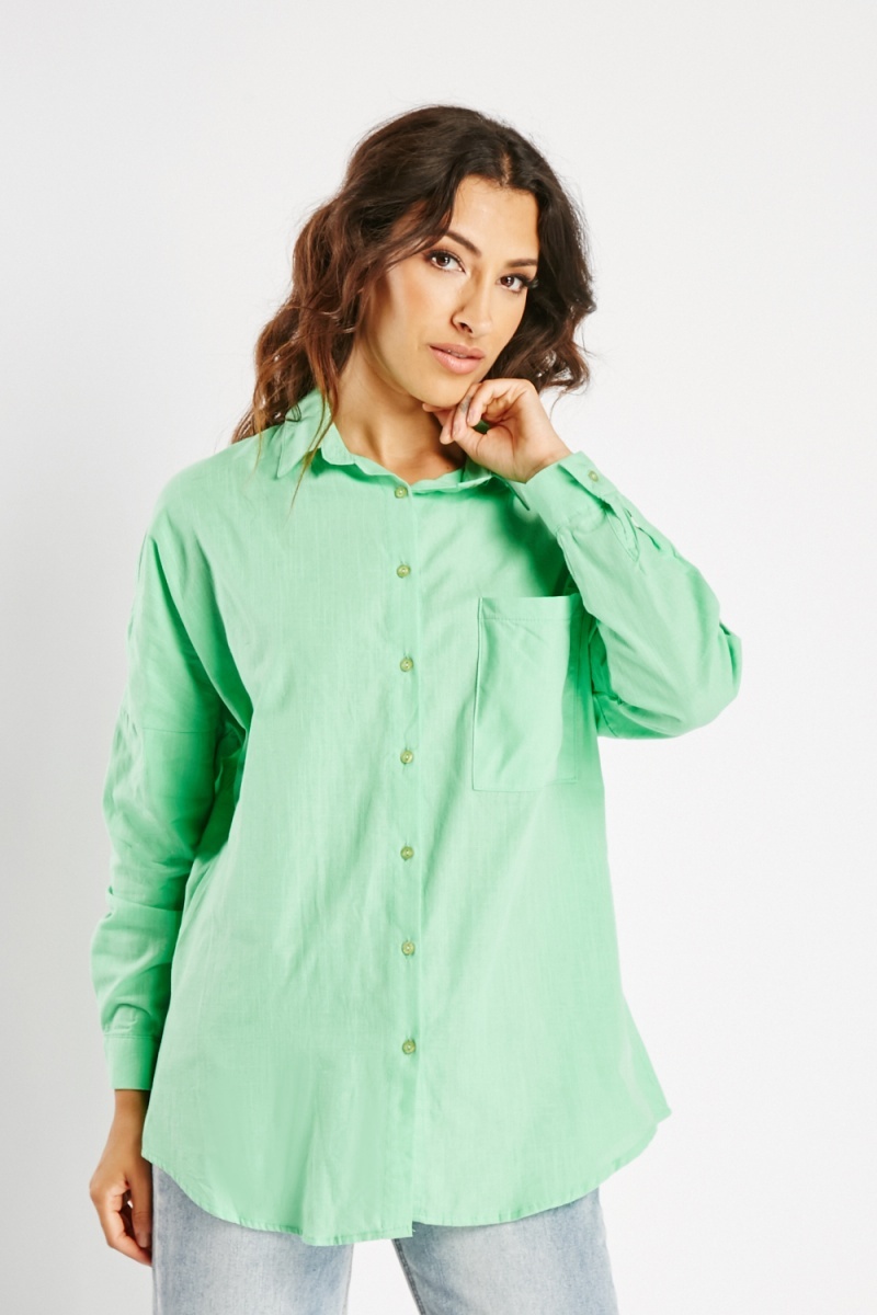 Single Pocket Front Thin Shirt - Light Green - Just $2