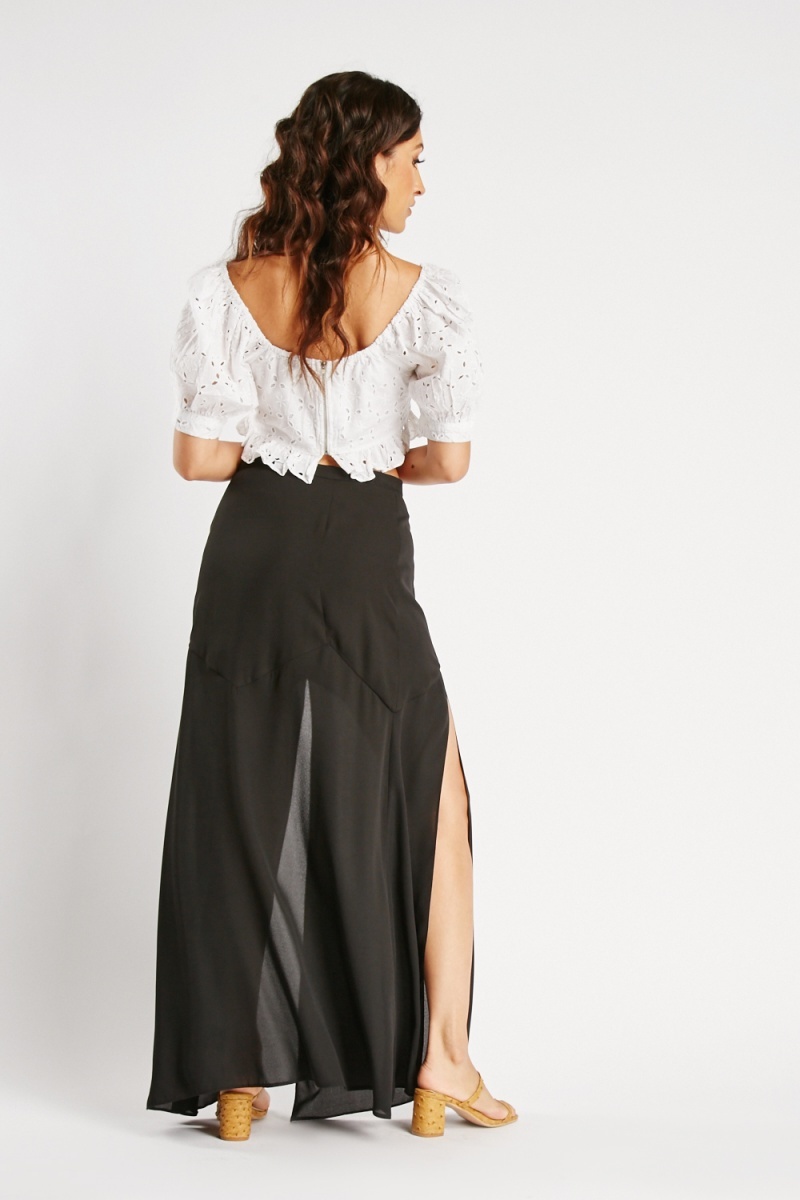 Slit Front Sheer Skirt - Black - Just $7