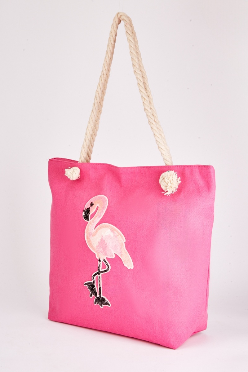Sequin Flamingo Applique Tote Bag - 4 Colours - Just $7