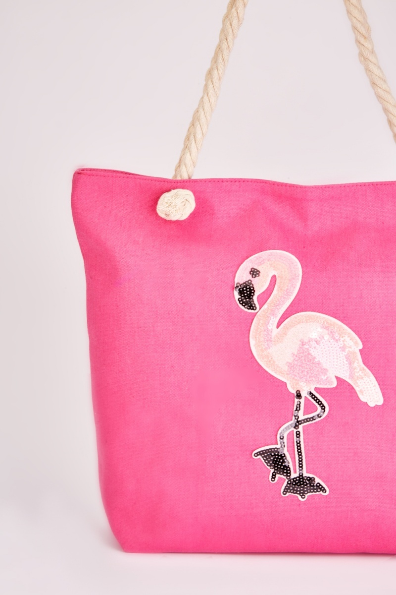 Sequin Flamingo Applique Tote Bag - 4 Colours - Just $7