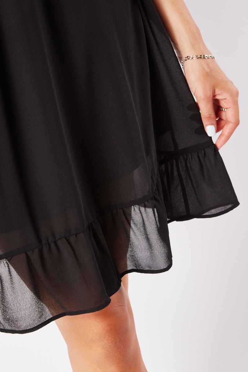 Lace Panel Chiffon Swing Dress - Black - Just $7