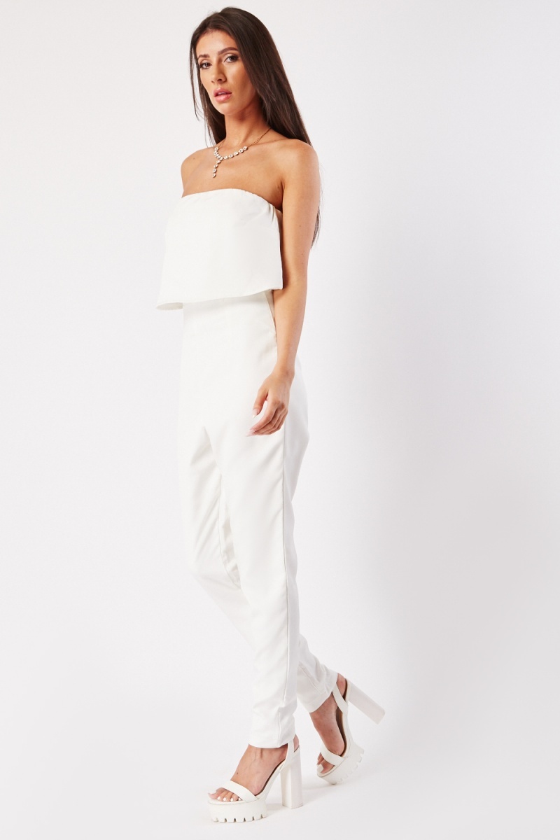 Strapless Skirt Overlay Jumpsuit - White - Just $7