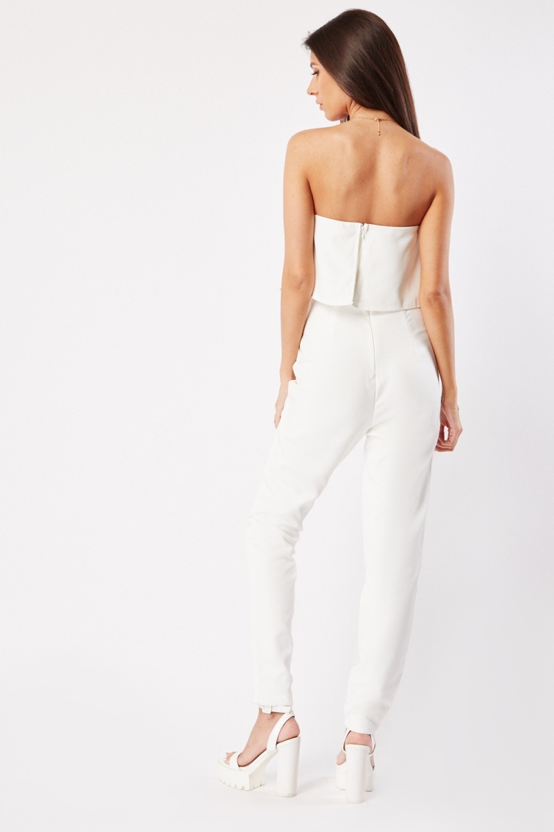 Strapless Skirt Overlay Jumpsuit - White - Just $7