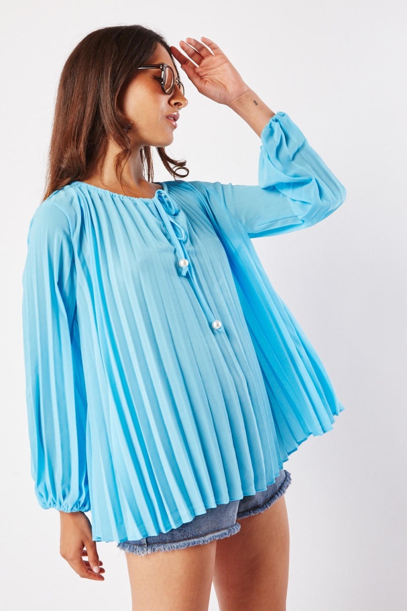 Pleated Sheer Chiffon Blouse - 4 Colours - Just $7