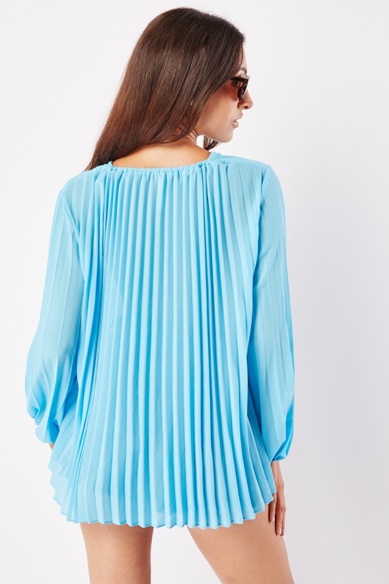Pleated Sheer Chiffon Blouse - 4 Colours - Just $7