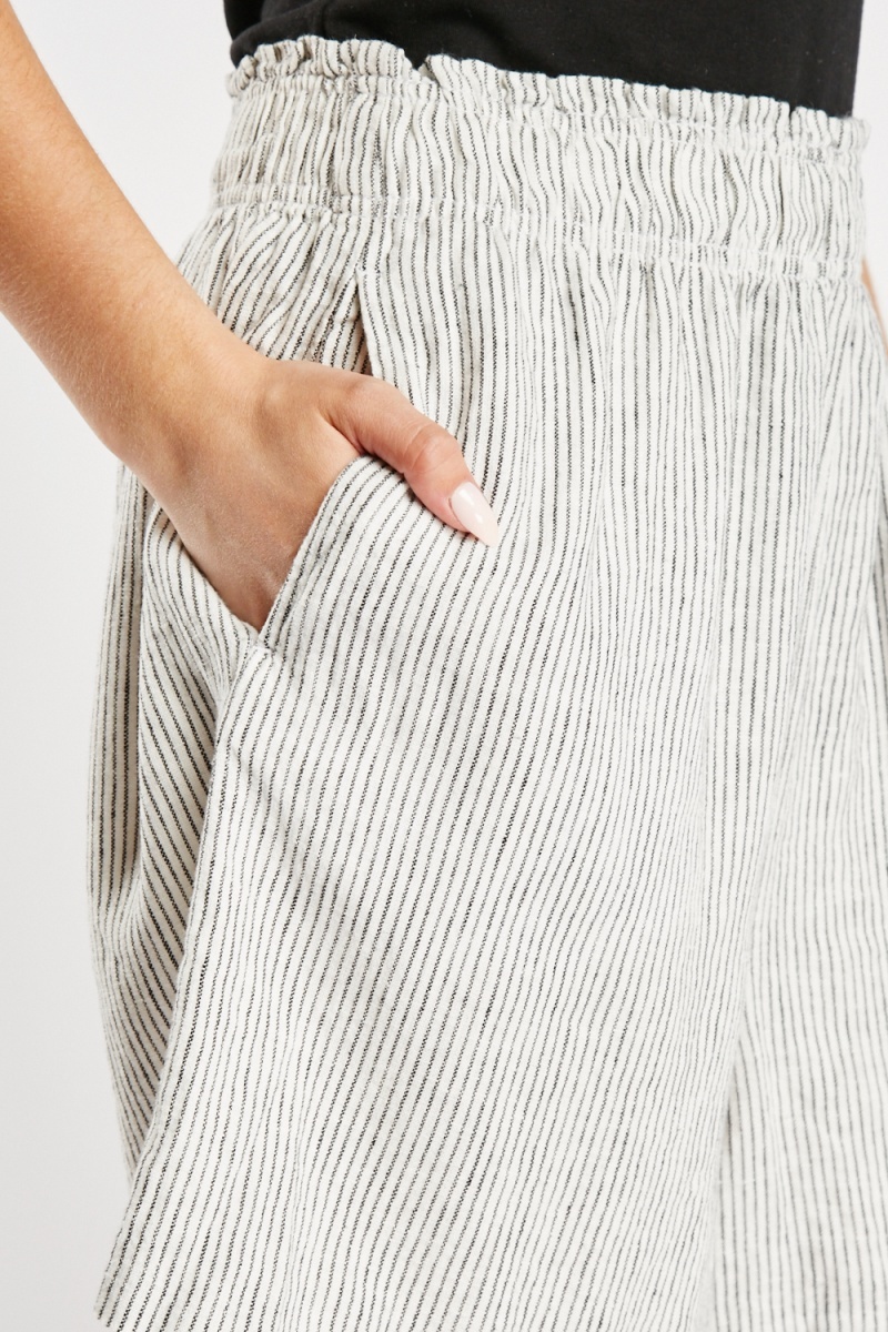 Pinstriped Mix Linen Shorts - White/Black - Just $7