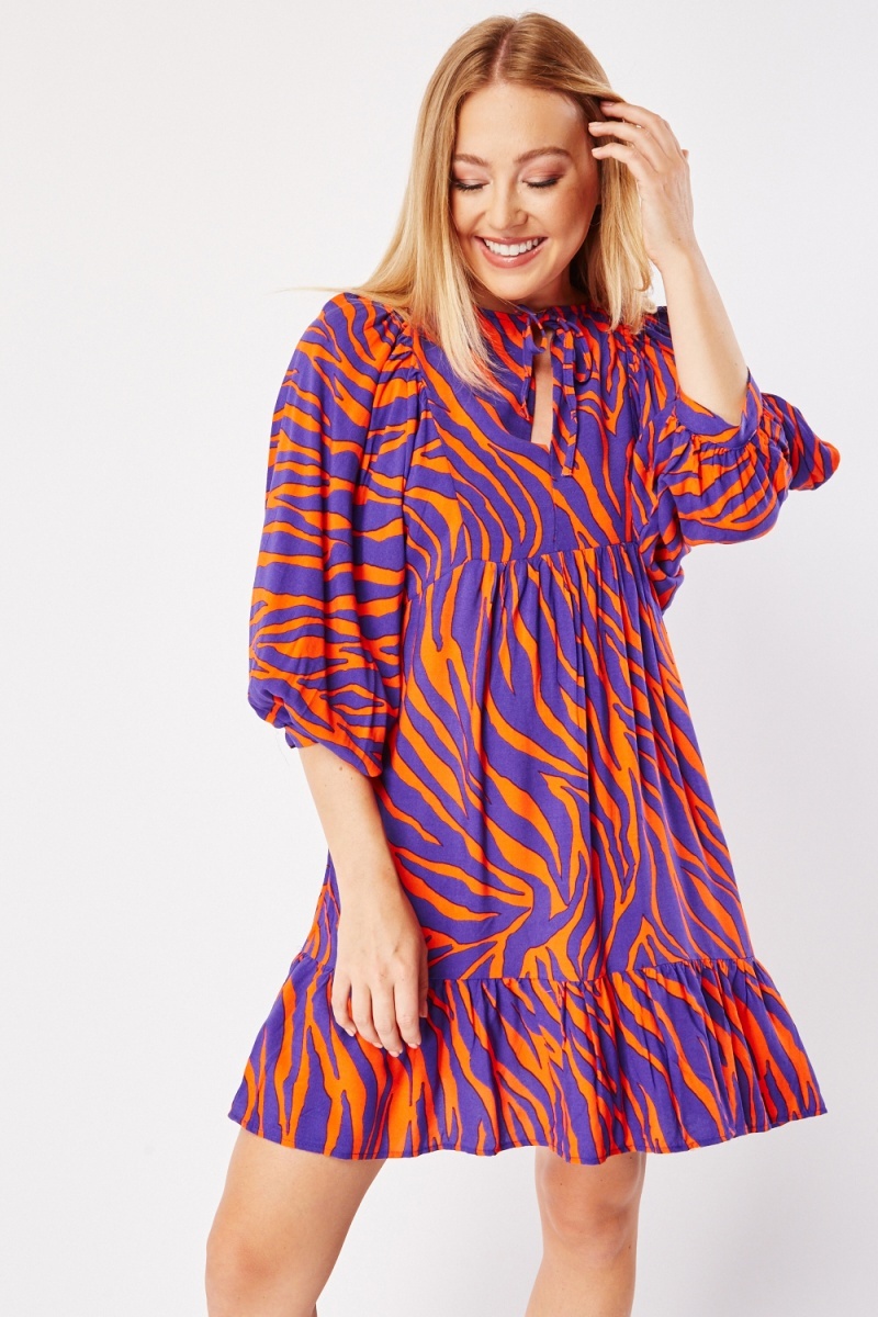 Zebra Print Tunic Dress - Orange/Purple or Magenta/Blue - Just $7
