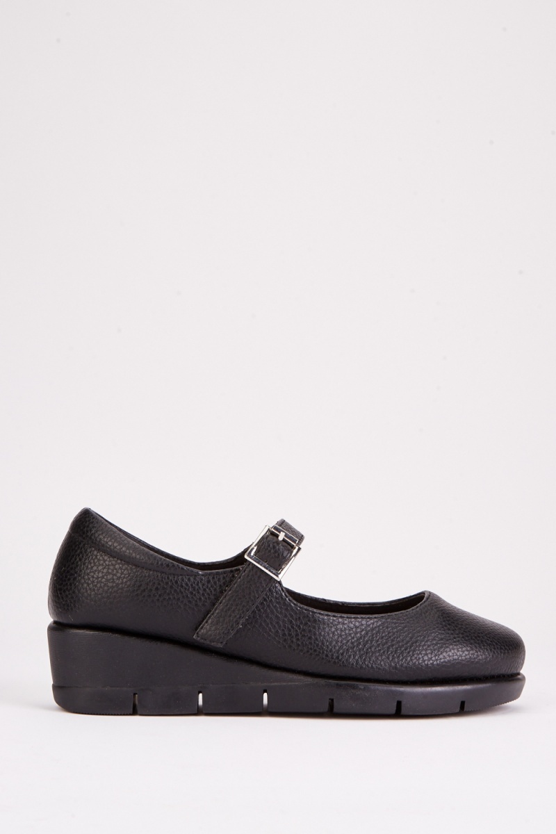 Mary Jane Wedge Shoes - Black - Just $7