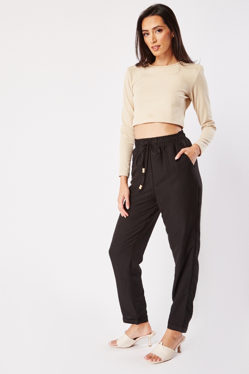 Rolled Hem Elasticated Trousers - 3 Colours - Just $7