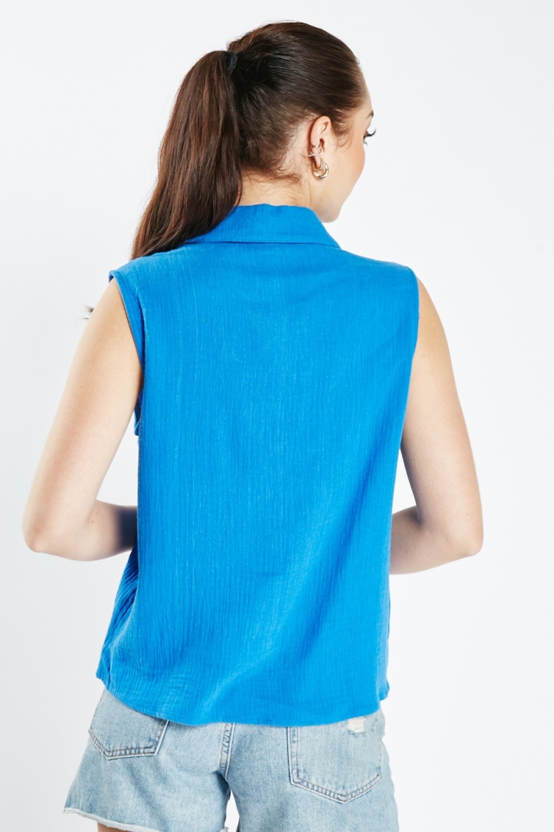 Broderie Trim Crinkle Top - Royal Blue or Yellow - Just $3