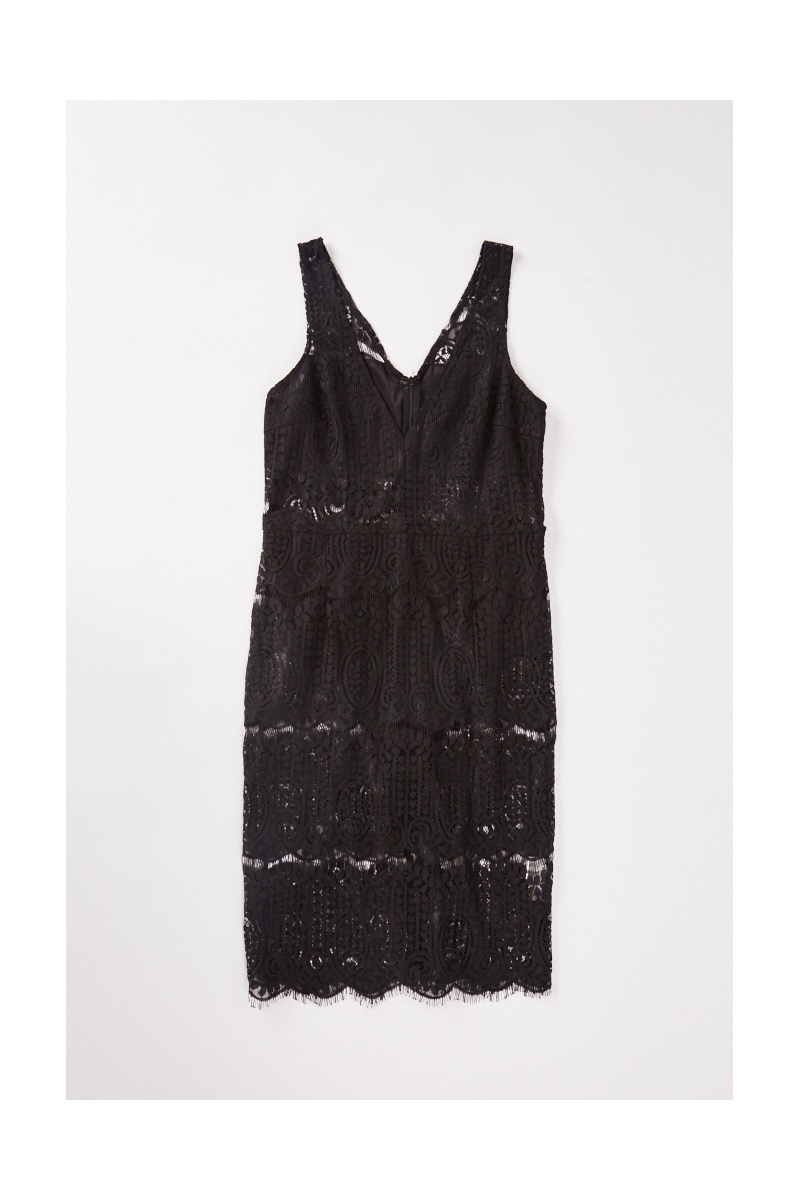 Lace Overlay Bodycon Dress - Black - Just $7