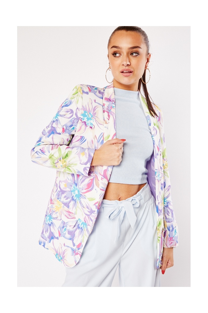 Floral Printed Open Front Blazer - 4 Colours - Just $7