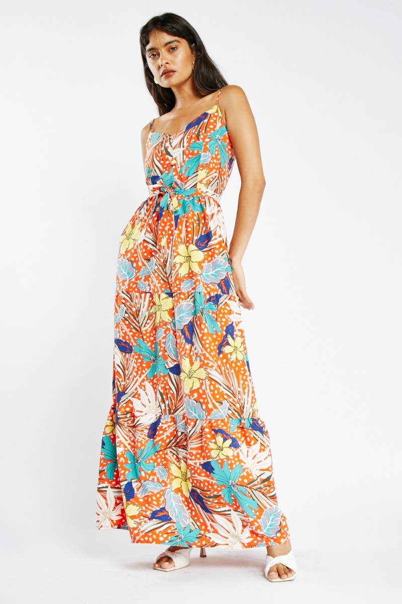 Mixed Print Strappy Maxi Dress - 4 Colours - Just $7