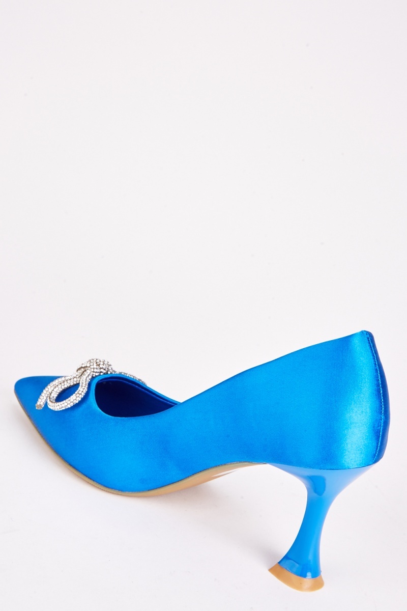 Jewel Bow Detail Sateen Heels - Blue or Fuchsia - Just $7