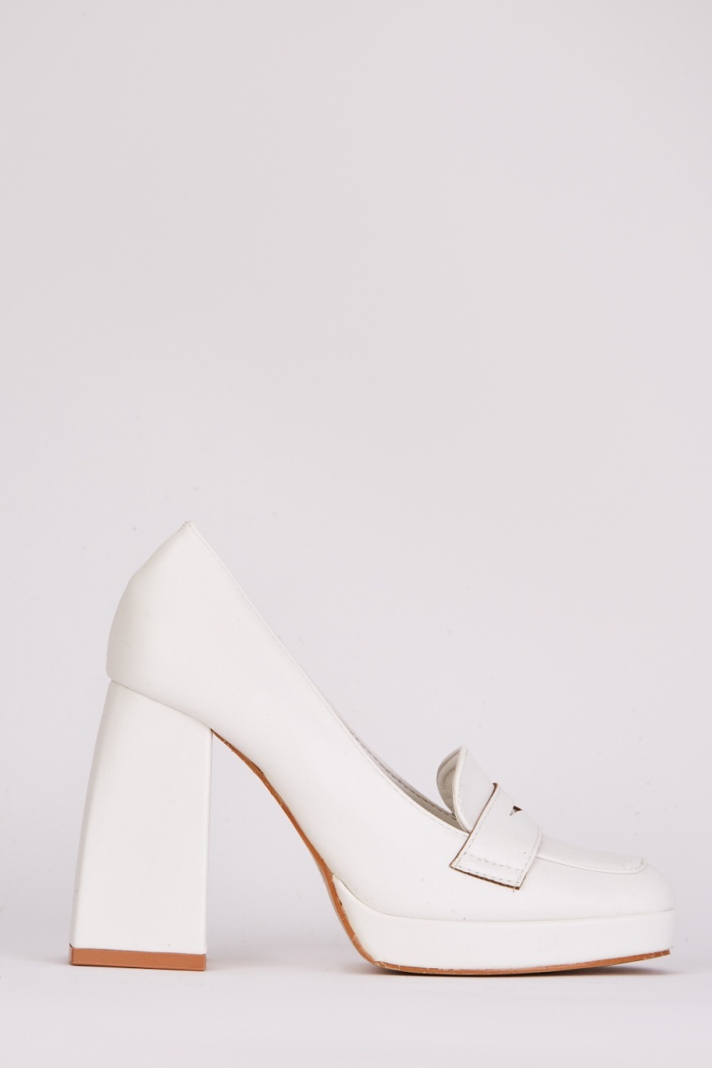 Cut Out Detail Square Toe Heels - White - Just $8
