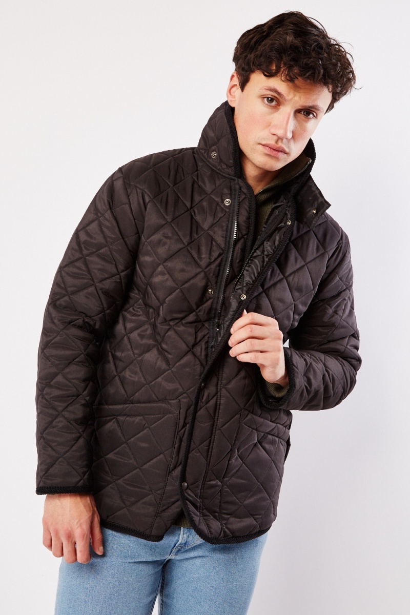 Stand Collar Quilted Jacket - Black or Coffee - Just $12