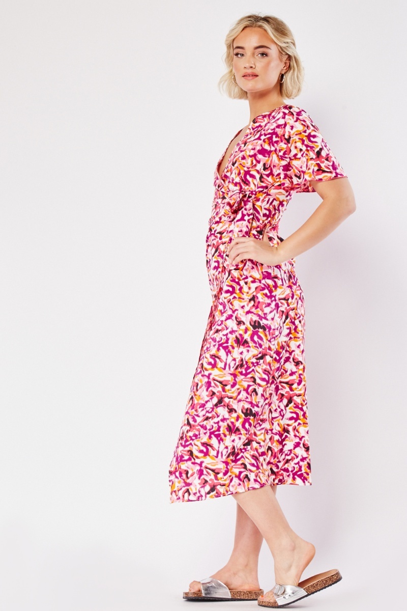 Printed Wrap Midi Dress - 3 Colours - Just $11