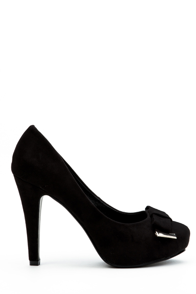 Metal Tip Bow Suedette Court Shoes - Just $6