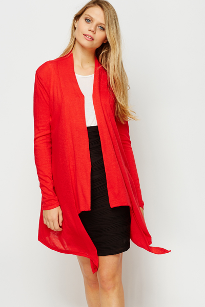 Open Front Red Waterfall Cardigan - Just £5