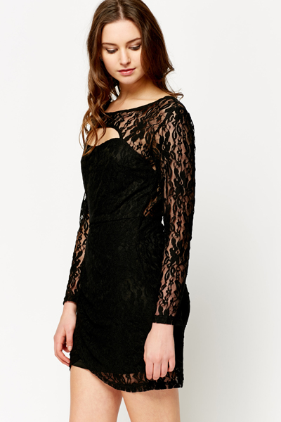 Lace Overlay Cut-Out Dress - Just $2