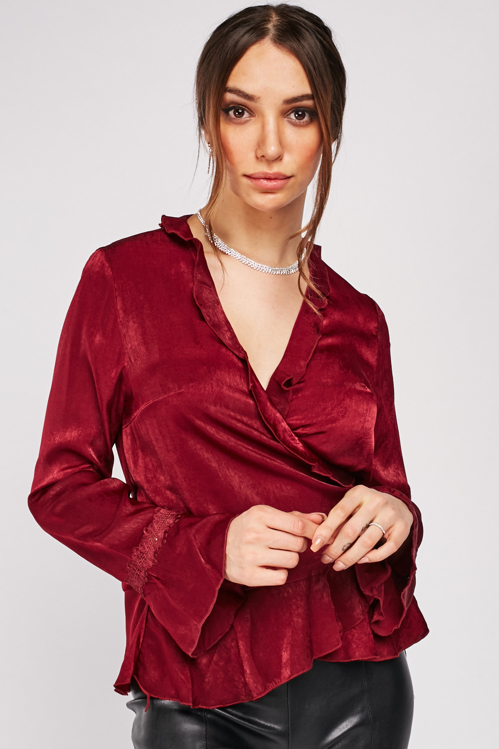 Wrapped Frilled Silky Blouse - Just $3