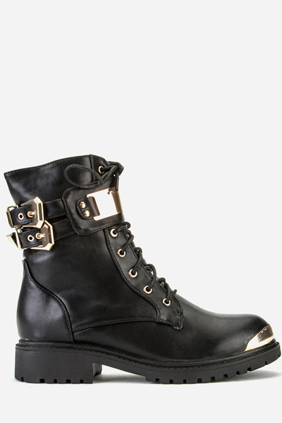 black and gold biker boots