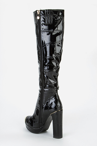 block heel black knee high boots