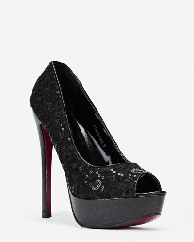 black sequin peep toe heels