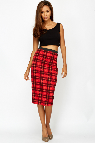 Red Check Pencil Skirt - Just £5