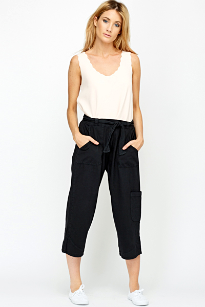 Wide Leg Black Cropped Trousers - Just $7