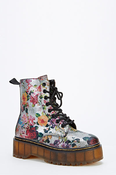 Metallic Chunky Floral Boots - Just $7