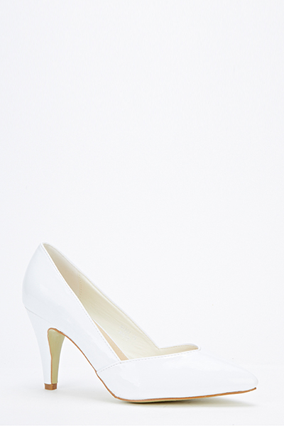 white kitten heel court shoes