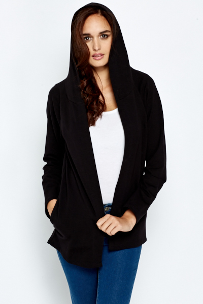 hooded open front cardigan