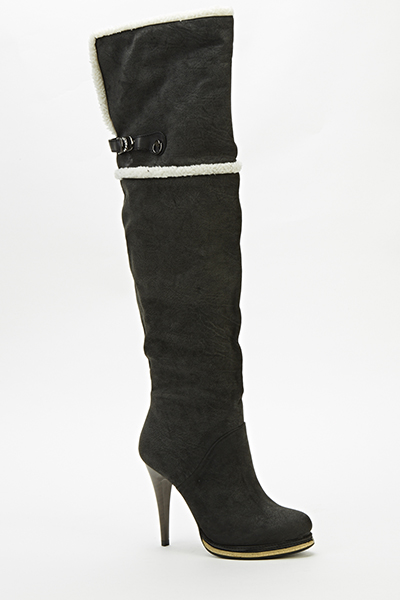 black knee high boots with fur trim